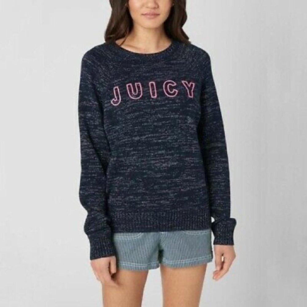 JUICY Couture Marled  Blue Logo Knit Crewneck Sweater‎ Size Medium